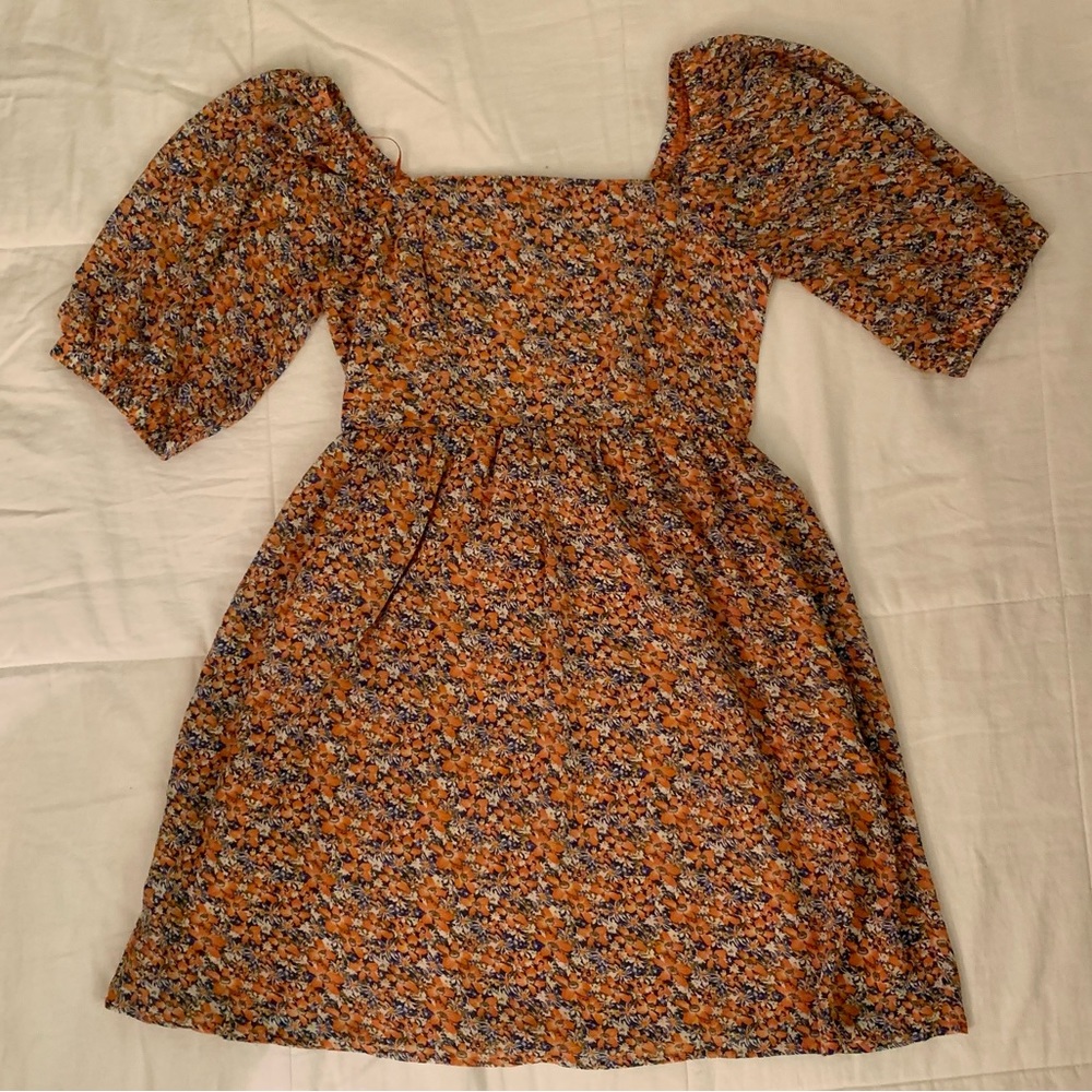 Code Mode blue and orange floral dress. Smock back